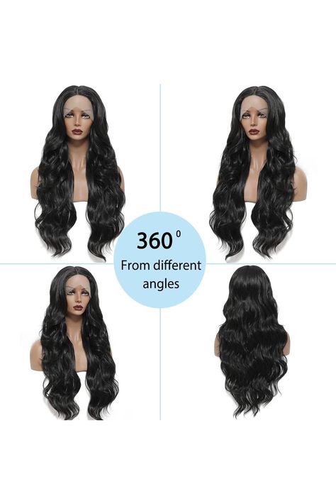 SOKU Long Wavy Lace Front Wig for Black Women 28 Inch Black Middle Part Natural Wave Synthetic Lace Front Wig Heat Resistant Hair Replacement Wigs for Daily Wearing Gift Wig For Black Women, Bob Lace Front Wigs, Natural Waves, Brown Highlights, Hair Replacement, Middle Part, Synthetic Lace Front Wigs, Loose Waves, Curly Wigs