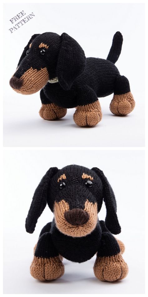 Knit Dachshund Dog Free Knitting Pattern ----  More DIY Ideas ---- Toy Dachshund, Knitting Patterns Free Dog, Teddy Bear Knitting Pattern, Dachshund Pattern, Knitted Doll Patterns, Knitted Toys Free Patterns, Knitted Teddy Bear, Animal Knitting Patterns, Knitting Patterns Toys