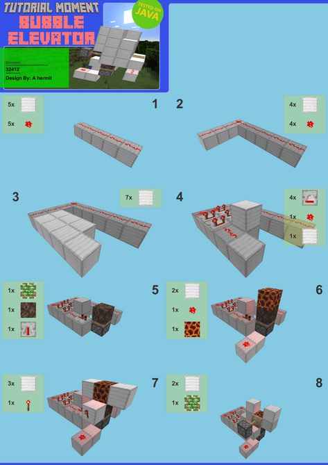 Two Way Bubble Elevator Bubble Elevator Minecraft Design, Minecraft Contraptions, Minecraft Bubble Elevator, Minecraft Water Elevator Design, Mincraft Idea Elevator, Scaffolding Minecraft, Minecraft Door, Minecraft Schematics, Minecraft Redstone Machines