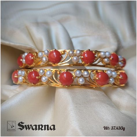 Pagadam Jewellery Bangles, Pagadala Earrings, Coral Bangles Gold, Coral Gold Jewellery, Coral Bangles Gold Indian, Pearl Bangle Designs, Pearl Bangles Indian Gold, Coral Bangles, Swarna Jewellers