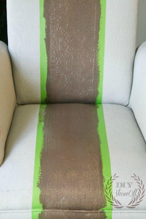 Painted Upholstered Chair Tutorial {before and after} Painting An Upholstered Chair, Upolstry Chairs Diy Paint, Painting Upholstered Furniture, Desk Chair Diy, Painting Fabric Furniture, Ikea Chairs, Paint Upholstery, Fabric Chairs, Painting Fabric