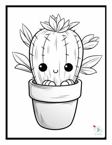 Kawaii Printable Coloring Pages, Cute Cactus Drawing, Terrarium Coloring Page, Kawaii Cactus Drawing, Plant Coloring Pages Free Printable, Kawaii Coloring Pages Free Printable, Cute Printable Coloring Pages, Coloring Pages Cactus, Cactus Coloring Page Free Printable