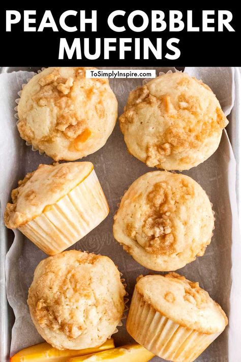 several peach muffins on a baking sheet with parchment paper Gf Peach Muffins, Peach Muffins Gluten Free, Easy Peach Muffin Recipes, Peach Muffins Easy Healthy, Peach Crumb Muffins, Peach Muffin Recipes, Cobbler Muffins, Peach Healthy, Cheerios Recipes