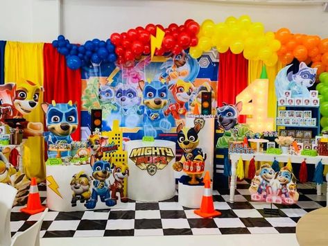 Paw Patrol Movie Birthday Party, Paw Patrol Mighty Pups Birthday Party, Mighty Pups Birthday Party, 4th Birthday Paw Patrol, Pup Birthday, 4 Birthday Party, Paw Patrol Movie, Paw Party, Movie Birthday Party