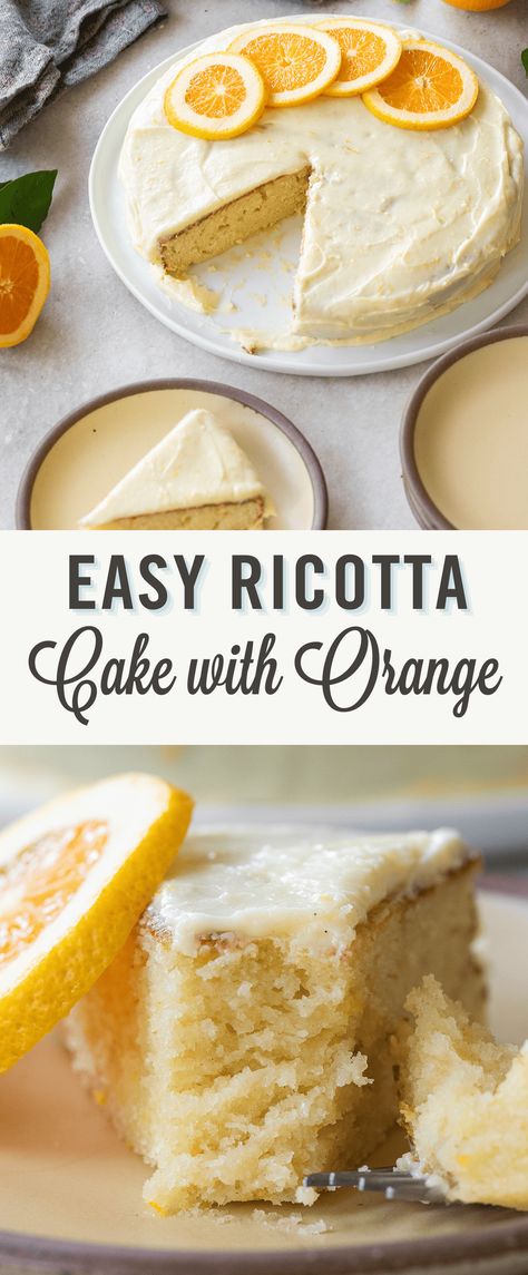 This orange ricotta cake is hands down the easiest and best cake recipe. It's made in one bowl with fresh orange zest for a citrus flavor. The richness of the ricotta and butter delivers a moist, melt-in-your-mouth texture with every bite. I add a hint of zesty orange and a creamy, easy orange icing to top it all off. Ricotta Orange Cake, Orange Ricotta Cake, Butter Cream Icing Easy, Cake Ingredients List, Best Cake Recipe, Orange Ricotta, Orange Juice Cake, Orange Icing, Birthday Cake Decorating Ideas