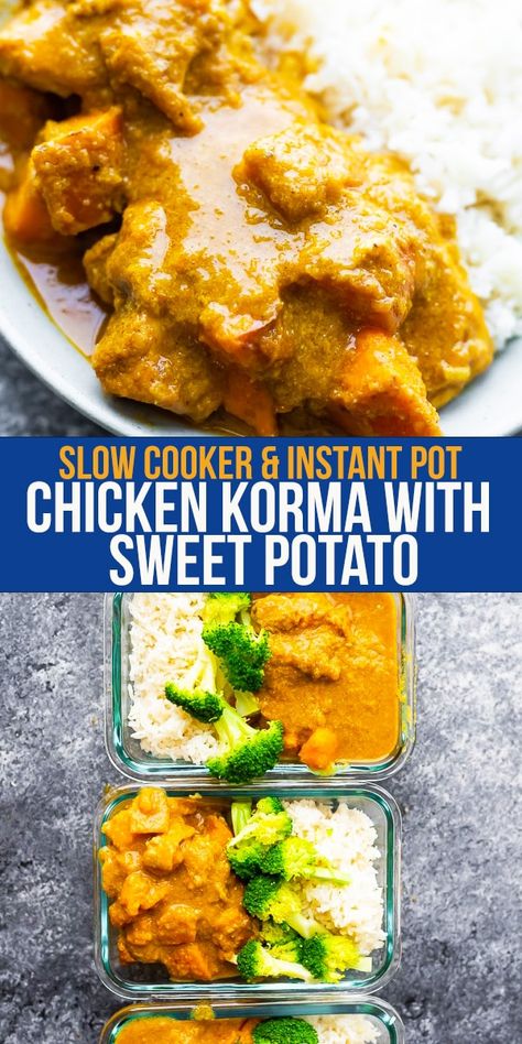 Sweet Potato Instant Pot, Slow Cooker Korma, Chicken Potato Carrot Curry, Potato Instant Pot, Slow Cooker Coconut Curry Chicken, Chicken Korma Slow Cooker, Slow Cooker Chicken Korma Recipe, Bulk Meals, Slow Cooker Chicken Korma