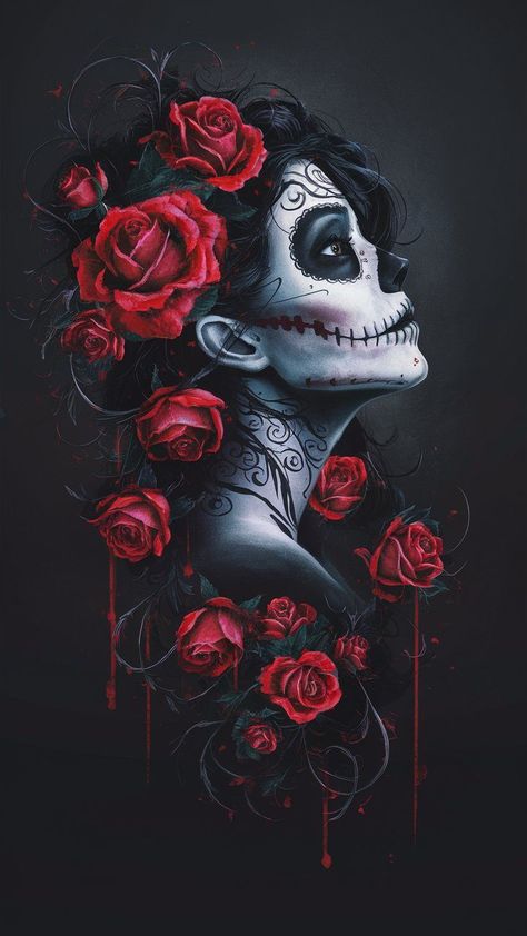 Catrina Wallpaper, Sugar Skull Art Painting, Mexican Skull Art, Beautiful Spine Tattoos, Olivia Lee, Sugar Skull Wallpaper, Spine Tattoo Ideas, Sugar Skull Artwork, Abstract Art Images