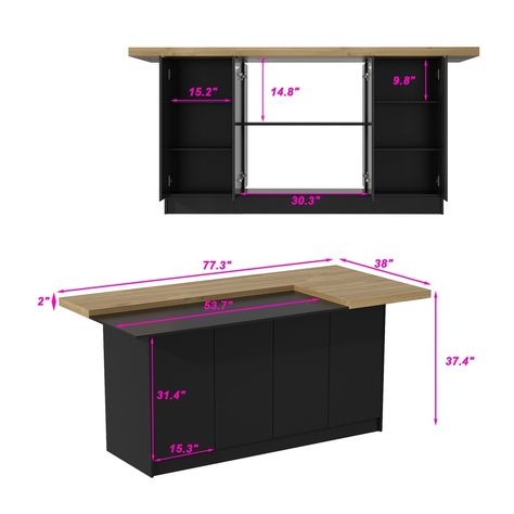 Modern Kitchen Island - Storage Cabinet, Large Countertop, Prep Station - On Sale - Bed Bath & Beyond - 39485120 Breakfast Bar Table, Kitchen Island Storage, Small Kitchen Layouts, Wood Kitchen Island, Modern Kitchen Island, Butcher Block Countertops, Pantry Items, Kitchen Layout, Contemporary Kitchen