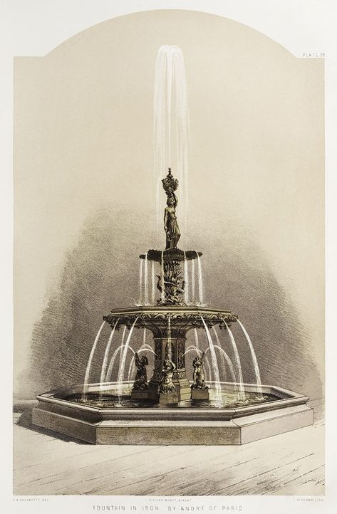 Fountain in iron from the Industrial arts of the Nineteenth Century (1851-1853) by Sir Matthew Digby wyatt (1820-1877). | free image by rawpixel.com Water Fountain Design, Fountain Design, Black And White Canvas, Industrial Art, Vintage Stuff, New York Public Library, Acrylic Wall Art, Antique Prints, New Wall