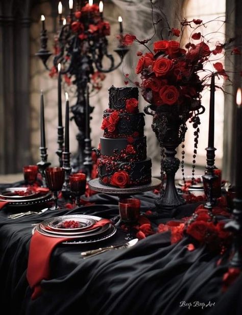 Gothic Castle Wedding, Gothic Wedding Ideas, Gothic Wedding Cake, Dark Romantic Wedding, Gothic Wedding Theme, Vampire Wedding, Wedding Gothic, Black Red Wedding, Gothic Theme