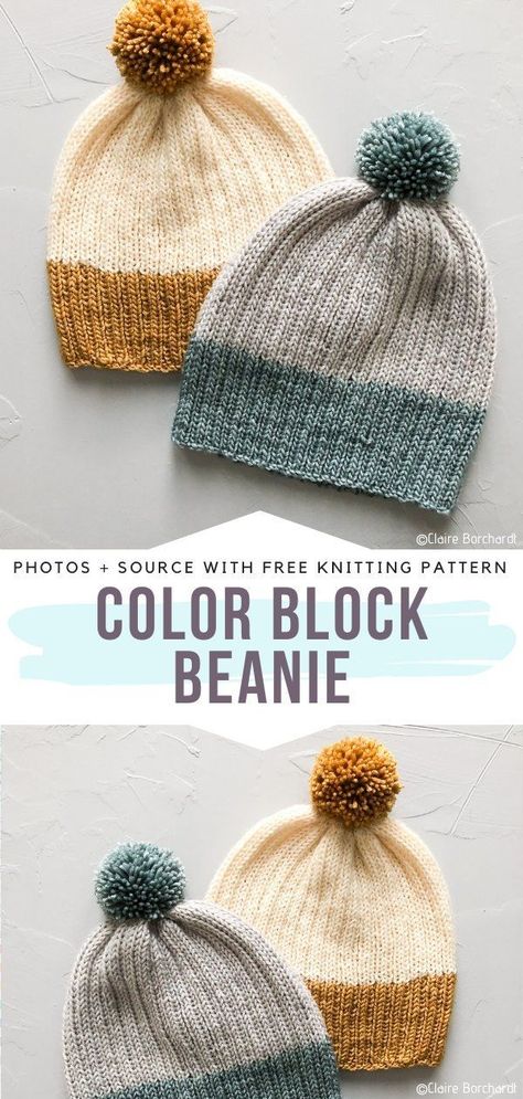 Color Block Beanie Free Knitting Pattern Here’s one more lovely design you can knit quickly, even with little crafting experience. If you’re a devoted fan of minimalism in fashion and you find pastel shades’ delicacy adorable just like I do, these beanies are your dream come true. #knittedhat Winter Hat Diy, Color Block Beanie, Why Don't We, Crochet Beanie Hat, Medium Weight Yarn, I Love This Yarn, Knitting Gift, Hat Knitting Patterns, Free Knitting Pattern