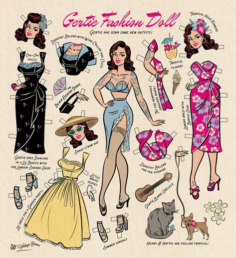 Personalized Paper Dolls on Behance Paper Doll Photoshoot, Paper Doll Illustration, Paper Dolls Aesthetic, Paper Doll Dress Up, Paper Dress Up Dolls, Vintage Pin Up Art, Paper Doll Outfits, Paper Doll Art, Paper Doll Vintage