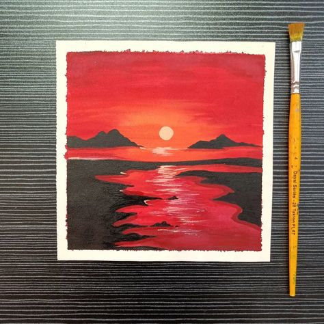 Red Theme Acrylic Painting, Red Nature Painting, Red Sky Painting Acrylic, Black And Red Painting Ideas, Red Acrylic Painting Ideas, Red Painting Ideas On Canvas, Painting With Red Background, Painting Ideas On Canvas Red, Red Canvas Painting Ideas