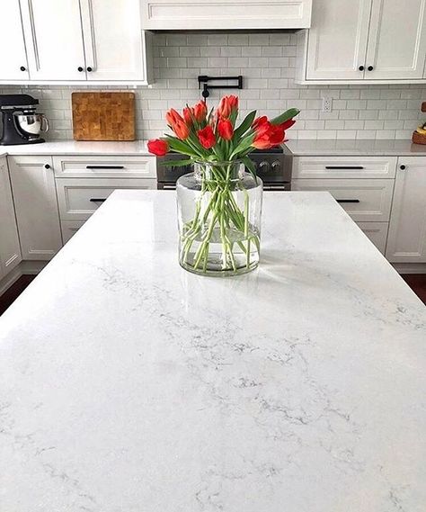 HanStone Quartz on Instagram: “@tiltinteriors, thank you for showing off our top seller - #Montauk! It’s natural veining allows it to look like natural marble, but with…” Hanstone Montauk Quartz, Kitchen Countertops Quartz, Hanstone Quartz, Countertops Quartz, Kitchen Improvements, Earthy Home, Quartz Kitchen Countertops, Condo Kitchen, Kitchen Board