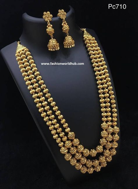 One gram gold Gundla haram | Fashionworldhub Mohan Mala Jewellery Gold, Gundla Haram Designs, Mohan Mala, Gundla Mala, Baby Mehndi, Light Weight Gold Jewellery, Black Dessert, Haram Designs, Necklace Traditional