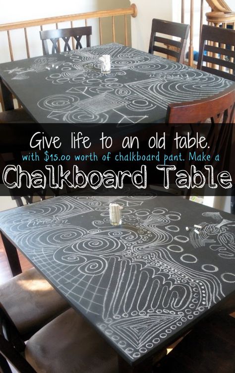 Chalkboard Table Top, Painted Table Tops, Chalkboard Table, Furniture Remodeling, Diy Chalkboard, Kids Wood, Table Makeover, Game Room Decor, Painted Table