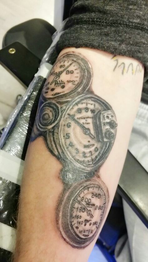 Oil , water , tachometer black en grey Tachometer Tattoo Design, Tachometer Tattoo, Automotive Tattoo, Motorcycle Tattoo Ideas, Speed Tattoo, Motorcycle Tattoo, Mechanic Tattoo, Motorcycle Tattoos, Car Tattoos