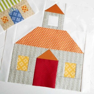 Schoolhouse Quilt, Cloth Journal, Quilt Board, Paper Quilting, House Quilt Block, House Quilt Patterns, Patchwork Blocks, Mug Rug Patterns, Lori Holt