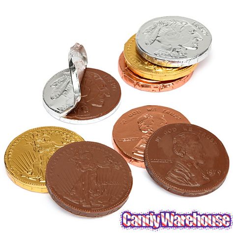 Tired of chocolate coins that don't look anything like the real coins?  Look no further than these copper, silver and gold metallic foiled milk chocolate candies!  http://www.candywarehouse.com/products/extra-large-milk-chocolate-coins-72-piece-tub/ Coin Chocolates, Chocolate Money, Bulk Candy Store, Beach Candy, Big Chocolate, Chocolate Candies, Milk Chocolate Candy, Chocolate Coins, Candy Brands