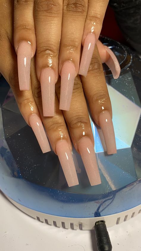 Mid Length Tapered Square Nails, French Nail Tips Colors, Long Square Acrylic Nails Solid Color, Square Long Nails Ideas, Long Nude Nails With Design, Tappered Nails Square Long Designs, Plain Long Nails, Realistic Acrylic Nails, One Color Acrylic Nails