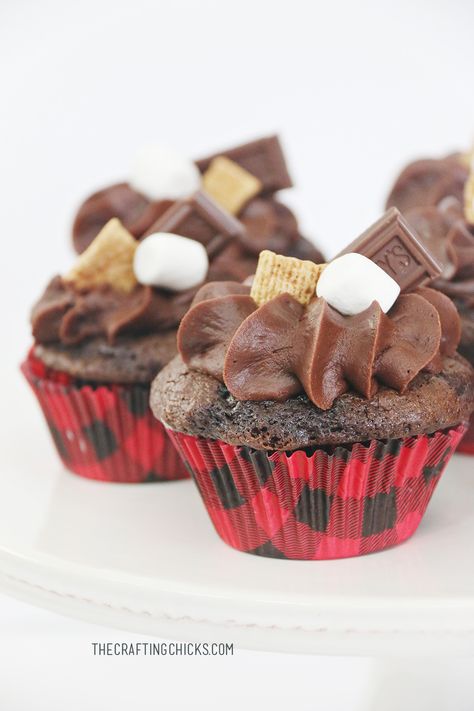 Smores Cupcake Recipe, Lumberjack Birthday Party, Smores Cupcakes, Lumberjack Baby Shower, Lumberjack Birthday, Lumberjack Party, Camping Birthday, Cupcake Recipe, S'mores