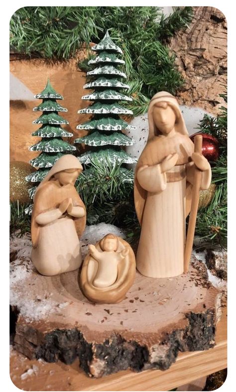 Modern Nativity, Wooden Cross Crafts, Nativity Scene Display, Willow Tree Nativity, Nativity Creche, Christmas Crib, Nativity Figures, Wooden Figures, Nativity Scenes