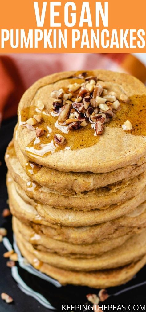 These vegan pumpkin pancakes are light and fluffy with real pumpkin puree, and pumpkin pie spice. They are whole food plant-based made with whole wheat flour, and no refined sugar! Pancakes Pumpkin, Gluten Free Pumpkin Pancakes, Vegan Pumpkin Pancakes, Pumpkin Vegan, Pumpkin Pancake, Pancakes Protein, Pancakes Pancakes, Pumpkin Pancake Recipe, Pumpkin Oats