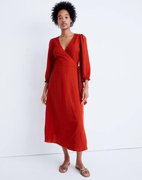 Madewell Linen-Blend Ruffle-Cuff Wrap Dress $84.99 Petite Womens Clothing, Style Finder, Maxi Dress Online, Linen Style, Petite Women, Midi Maxi Dress, Maxi Wrap Dress, Dress C, Petite Dresses