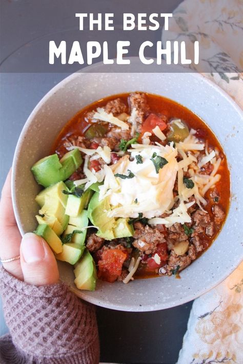 Chili With Maple Syrup, Maple Bourbon Chili, Maple Chili, Award Winning Chili, Chowder Soup, Homemade Chili, Pork Sausage, Chili Recipes, Sweet And Spicy