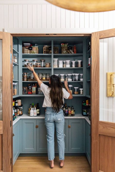 I See Skies of Blue - Chris Loves Julia Pantry Build, Julia Marcum, Pantry Bins, French Pantry, Organizer Pantry, Pantry Inspiration, Oval Room Blue, Pantry Bin, Blue Backsplash