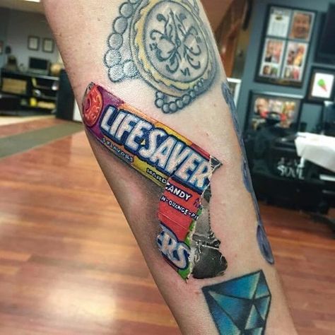 Lifesavers tattoo Candy Tattoo Ideas, Cool Candy, Candy Tattoo, Realism Tattoos, Tattoo Magazine, Swedish Fish, Tattoo Ideas For Men, Candy Sweet, Candy Brands