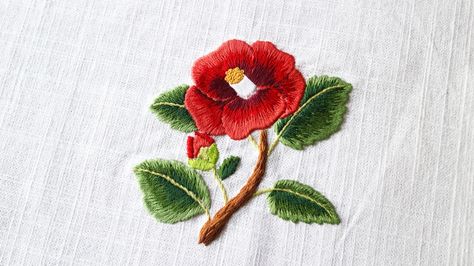 camellia hand embroidery thread painting Camellia Embroidery, Thread & Yarn, Dress Neck Designs, Thread Painting, 자수 디자인, Bring Happiness, Embroidery And Stitching, Embroidery Flowers, Embroidery Thread