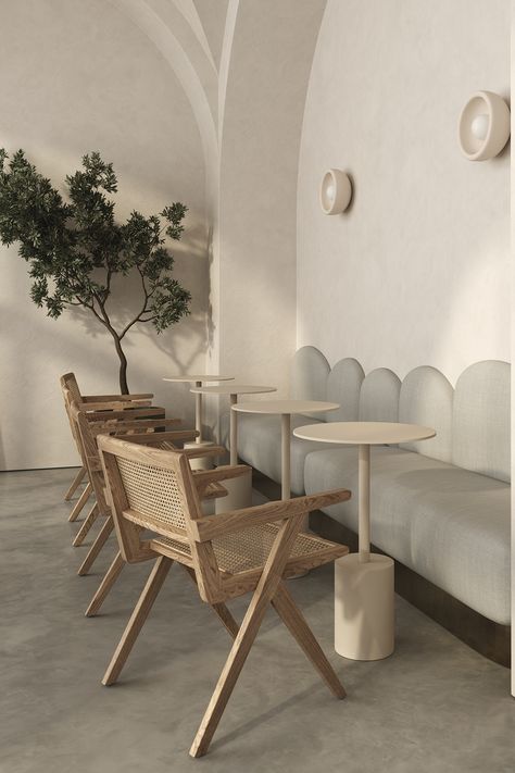 Neutral Cafe Aesthetic, Coastal Coffee Shop Aesthetic, Minimalistic Cafe Interior, Minimalist Restaurant Design, Minimalistic Restaurant, Japandi Cafe, Cafeteria Interior Design, Cafe Design Interior, Cafe Design Inspiration