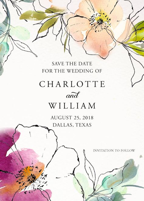 Poppy Save the Date Watercolor Invitations Botanical Save - Etsy Canada Save The Date Watercolor, Garden Party Invitations, Botanical Wedding Invitation, Wedding Announcement Cards, Graduation Party Planning, Floral Cards Design, Botanical Wedding Invitations, Flower Invitation, Wedding Suite