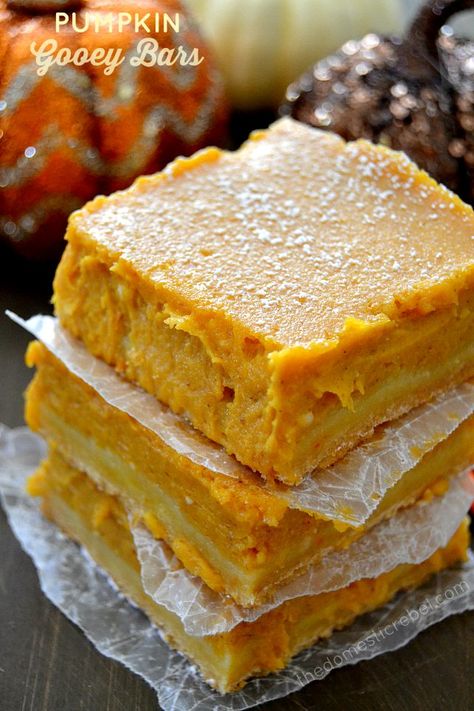 Pumpkin Spice Gooey Bars, Gooey Pumpkin Bars, Desserts Bars, Pumpkin Foods, Gooey Bars, Gooey Butter Cake, Pumpkin Desserts, Edible Creations, Autumn Recipes