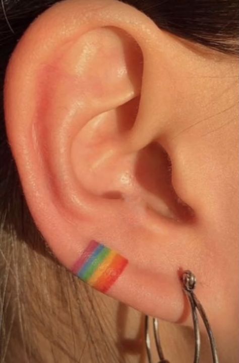 Rainbow Ear Tattoo, Subtle Gay Tattoo, Non Binary Tattoo, Neon Tattoos, Gay Tattoo, Behind Ear Tattoos, Pride Tattoo, Magic Runes, Rainbow Tattoos