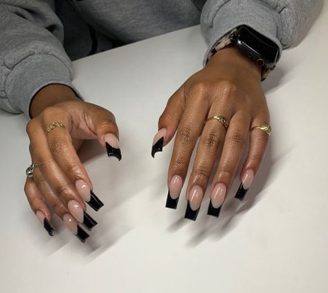 Black Ombre Nails Coffin, French Tip Long Acrylic Nails, Black Acrylic Toe Nails, Short Black Nails Ideas, French Tip Ideas, Black Acrylic Nails, Drip Nails, Colored Acrylic Nails, French Tip Acrylic Nails