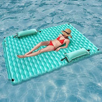 Giant Inflatable Floating Mat with Pool Hammock, JHUNSWEN 114'' x 72'' Lake Floats for Adults with Pillows, Pool Float Toy Raft Lounge Water Mat for Lake River Pool Boating Beach, Water Party Pool Hammock, River Pool, Floating Mat, Lake Floats, Pool Mat, Water Hammock, Water Mat, Pool Rafts, Inflatable Float