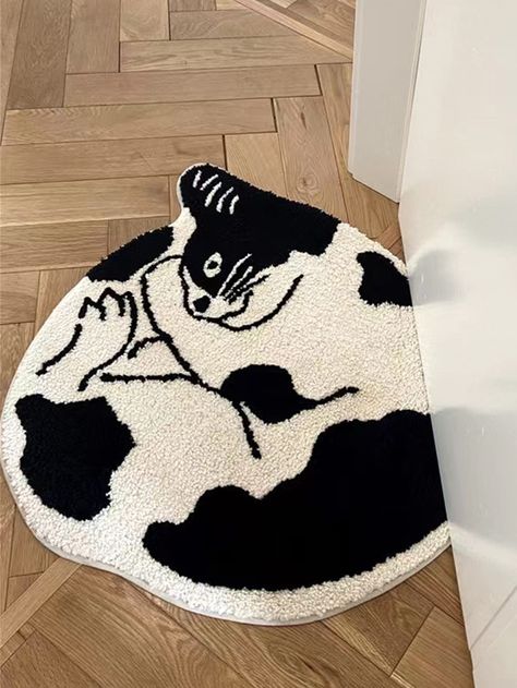 Black and White  Collar  Polyester Animal Accent Rugs,Area Rugs,Floor Mats,Home Decor Collections,Office Chair Mats,Rug Pads Embellished  All Seasons Rugs & Carpets Tapetes Aesthetic, Cuarto Aesthetic, Bedroom Retro, Area Rug Sets, Halloween Door Mat, Patterned Rug, Rugs Floor, Crochet Videos Tutorials, Plush Rug