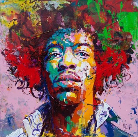 Voka Art, Spontaneous Realism, Jimi Hendrix Art, Awesome Paintings, Abstract Portraits, Musician Art, Abstract Portrait Painting, Rock N Roll Art, Avengers Art