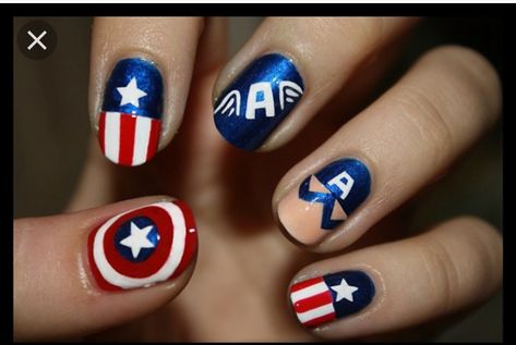 Captain America Nails, Superhero Nails, Avengers Nails, Marvel Nails, Patriotic Nail, America Nails, 4th Of July Nails, July Nails, Disney Nails