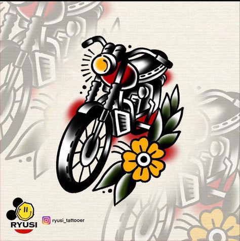 American Traditional Tattoos Motorcycle, Traditional Motorcycle Tattoo, Traditonal Tattoo, Traditional Tattoo Stencils, Sailor Jerry Tattoo Flash, Traditional Tattoo Drawings, Traditional Tattoo Flash Art, Traditional Tattoo Old School, Traditional Tattoo Flowers