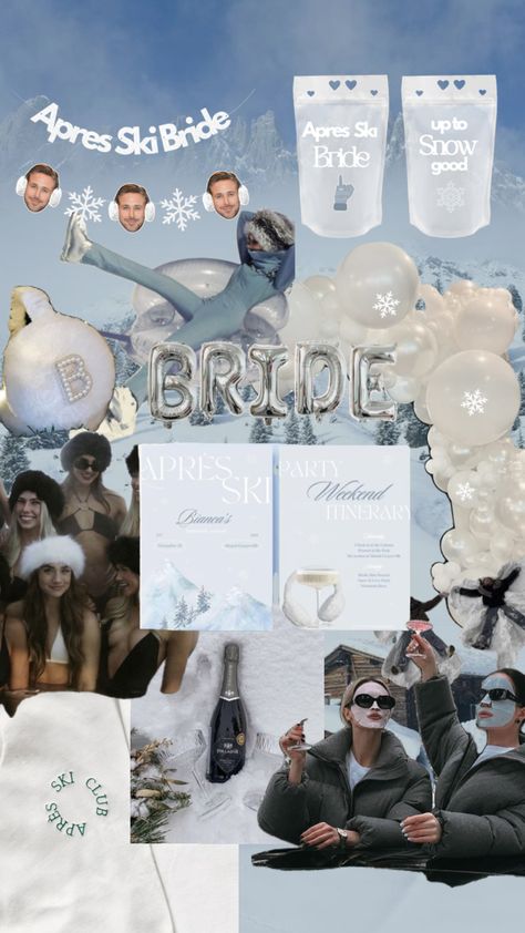 Apres Ski Bride Bachelorette Decor Inspo #skibachelorette #bacheloretteparty #bachelorettetheme #bachelorettedecor #winterbachelorette #snowinlove Apres Ski Decor, Apres Ski Party Decoration, Apres Ski Bachelorette, Ski Bachelorette Party, Ski Bachelorette, Snow In Love, Winter Bachelorette, Bachelorette Inspo, Bachelorette Decor