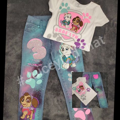 Custom Paw Patrol girls jean birthday outfit #JuiceyDidThat Nakeyaratliff@gmail.com Skye Paw Patrol Outfit, Paw Patrol Custom Outfit, Sky Birthday Party Paw Patrol, Jean Birthday Outfit, Paw Patrol Birthday Outfit, Skye Paw Patrol Costume, Pink Paw Patrol, Skye Paw Patrol Party, Paw Patrol Skye Birthday