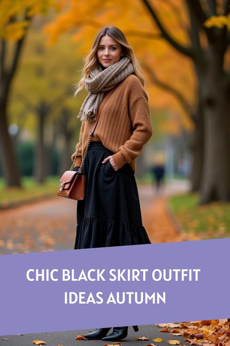 Chic Black Skirt Outfit Ideas Autumn Long Black Skirt And Boots Outfit, Black Midi Skirt Fall Outfit, Long Black Skirt Outfits For Winter, Boot Skirt Outfits, Black Long Skirt Outfit Ideas, Black Long Skirt Outfit Winter, Winter Black Skirt Outfit, Black Maxi Skirt Outfit Fall, Black Skirt With Boots