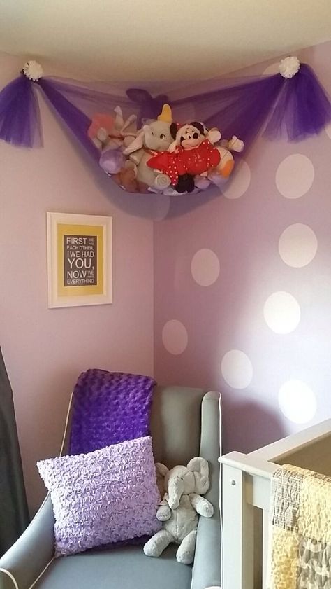 Stuffed Animal Storage Diy, Girls Room Storage, Stuffed Animal Holder, Doll Storage, Yellow Nursery, Purple Rooms, Kids Room Organization, Stuffed Animal Storage, Big Girl Rooms