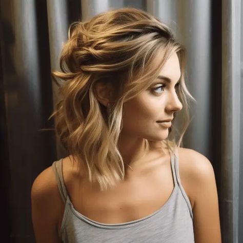 Medium Length Partial Updo, Shoulder Length Evening Hairstyles, Half Up Half Down Lob, Medium Hair Party Styles, Mid Hair Length Styles Updo, Easy Half Up Half Down Hairstyles Casual Medium Lengths, Half Up Do Short Hair, Long Bob Updo Ideas, Lob Updo Hairstyles