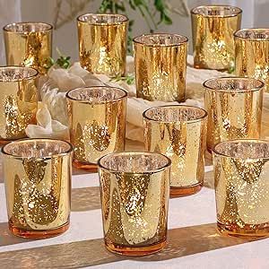 Gold Votive Candle Holders, Elegant Table Decorations, Gold Votive Candles, Gold Wedding Centerpieces, Birthday Party Table Decorations, Mercury Glass Candles, Mercury Glass Candle Holders, Glass Tealight Candle Holders, Glass Votive Candle Holders