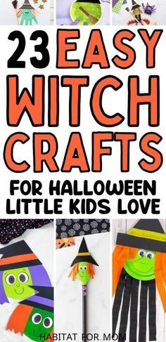 Halloween witch crafts for kids. Witchy crafts for little kids to make at home or in preschool. Halloween crafts for toddlers and preschoolers. Hallowen Idea, Halloween Witch Crafts, Witch Crafts For Kids, Diy Halloween Witch, Toddler Daycare, Halloween Witch Dolls, Witch Crafts, Halloween Crafts Preschool, Halloween Sensory