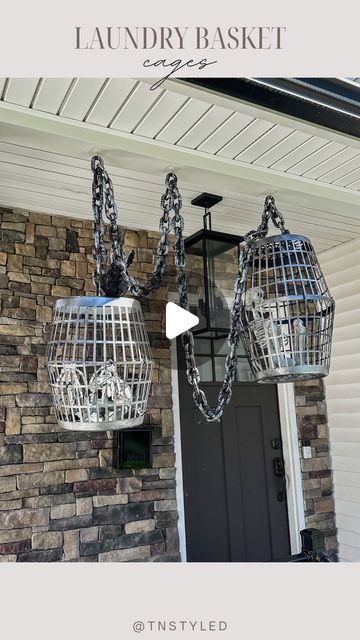 Tara Tedesco | Tnstyled on Instagram: "LAUNDRY BASKET CAGES!   Follow @tnstyled + comment “SPOOKY” and I’ll send you what I used to make these.   These are probably my favorite Halloween Decorations ever! They were easy + inexpensive to make and you can change up what you put in them each year.   This concept was originally from @thenavagepatch that I found a few years ago. They do such an amazing job so make sure you check out their version too.   #diy #halloween #halloweendecorations #diyhalloween #diycrafts #diydecor #easydiy family, diy, crafts, recipes, New Jersey, northeast, jersey girl," Family Diy Crafts, Haunted Hallway, Diy Outdoor Halloween Decorations, Diy Laundry Basket, Decorating For Halloween, Halloween Decorations Diy Outdoor, Holiday Crafts Diy, Holiday Deco, Jersey Girl